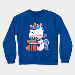 Cute Unicorn Holding Gift Cartoon Crewneck Sweatshirt